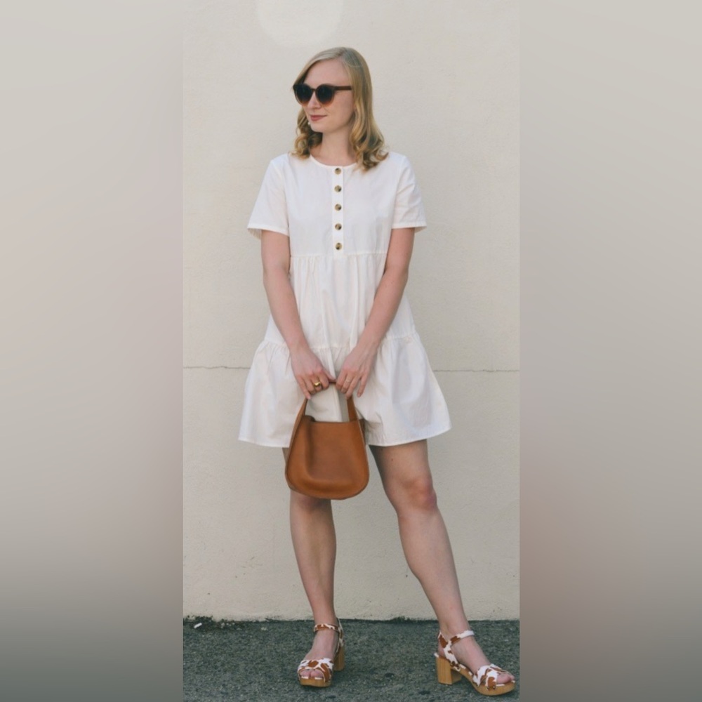 Madewell button front short sleeve tiered Cotton mini dress